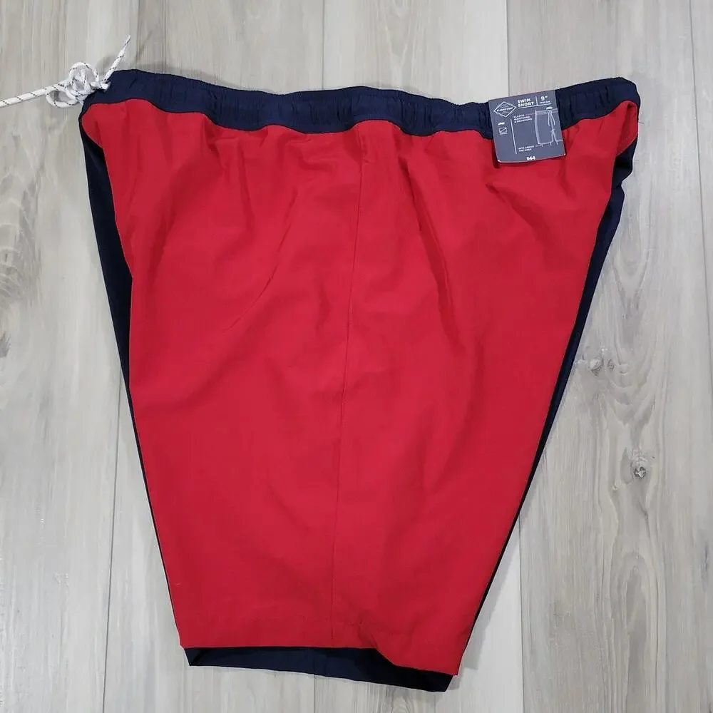 St. John's Bay Swim Shorts Men's Large Indigo Red Colorblock Above The Knee New
